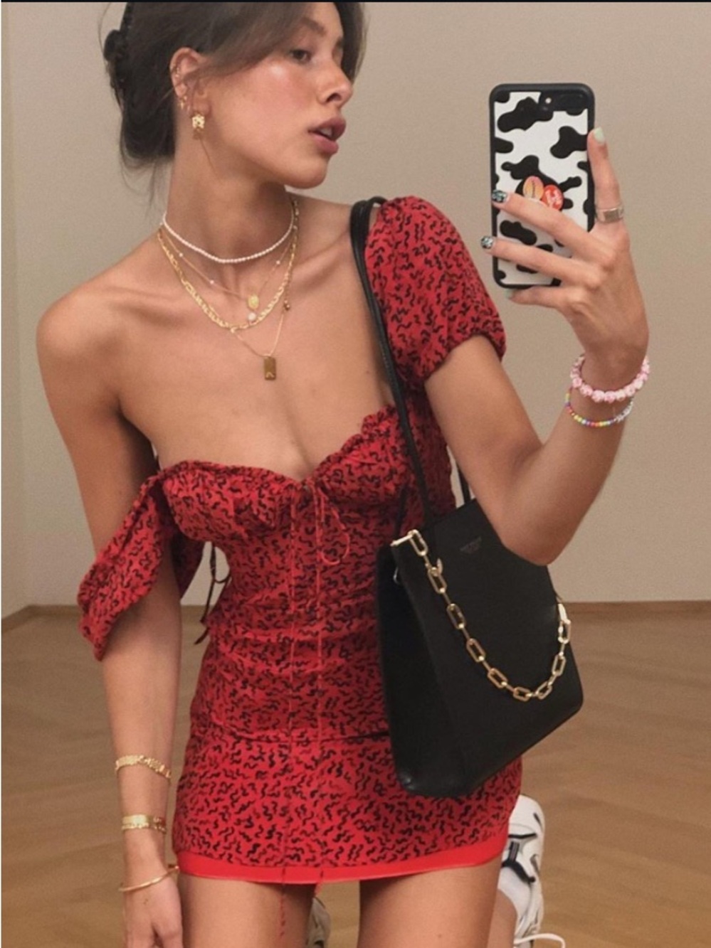 Réalisation Par Venus Silk Mini Dress in Red Squiggle